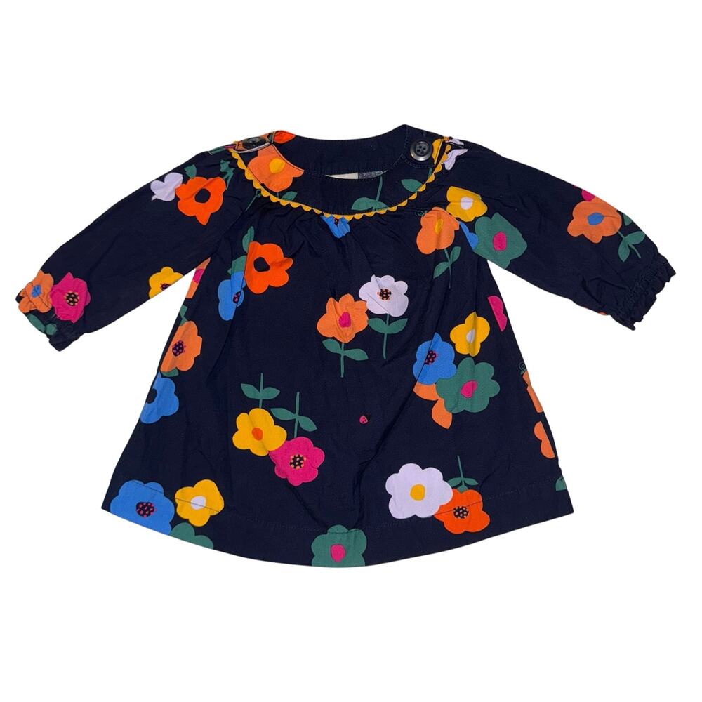 Hanna Andersson Floral Dress Baby 3-6 Months Cotton Mod Balloon Sleeves Rainbow